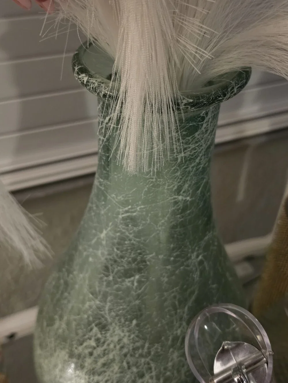 Aqua Mint Green Crackle Glass Vase | 16